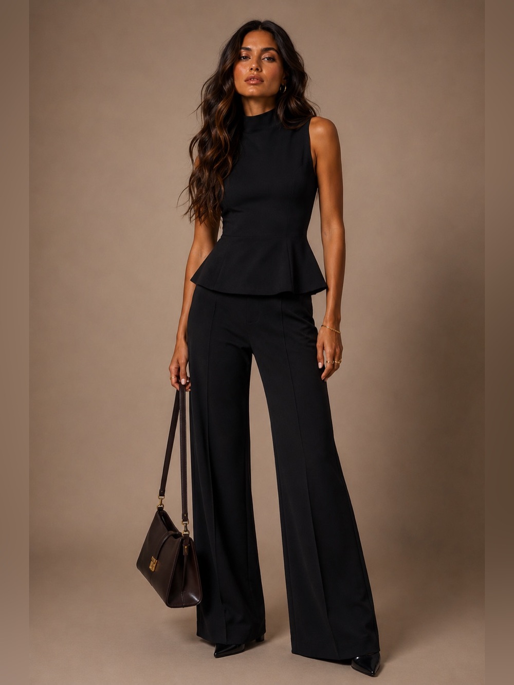 NWT Sleeveless Peplum Wide-Leg Pant Set - Black
